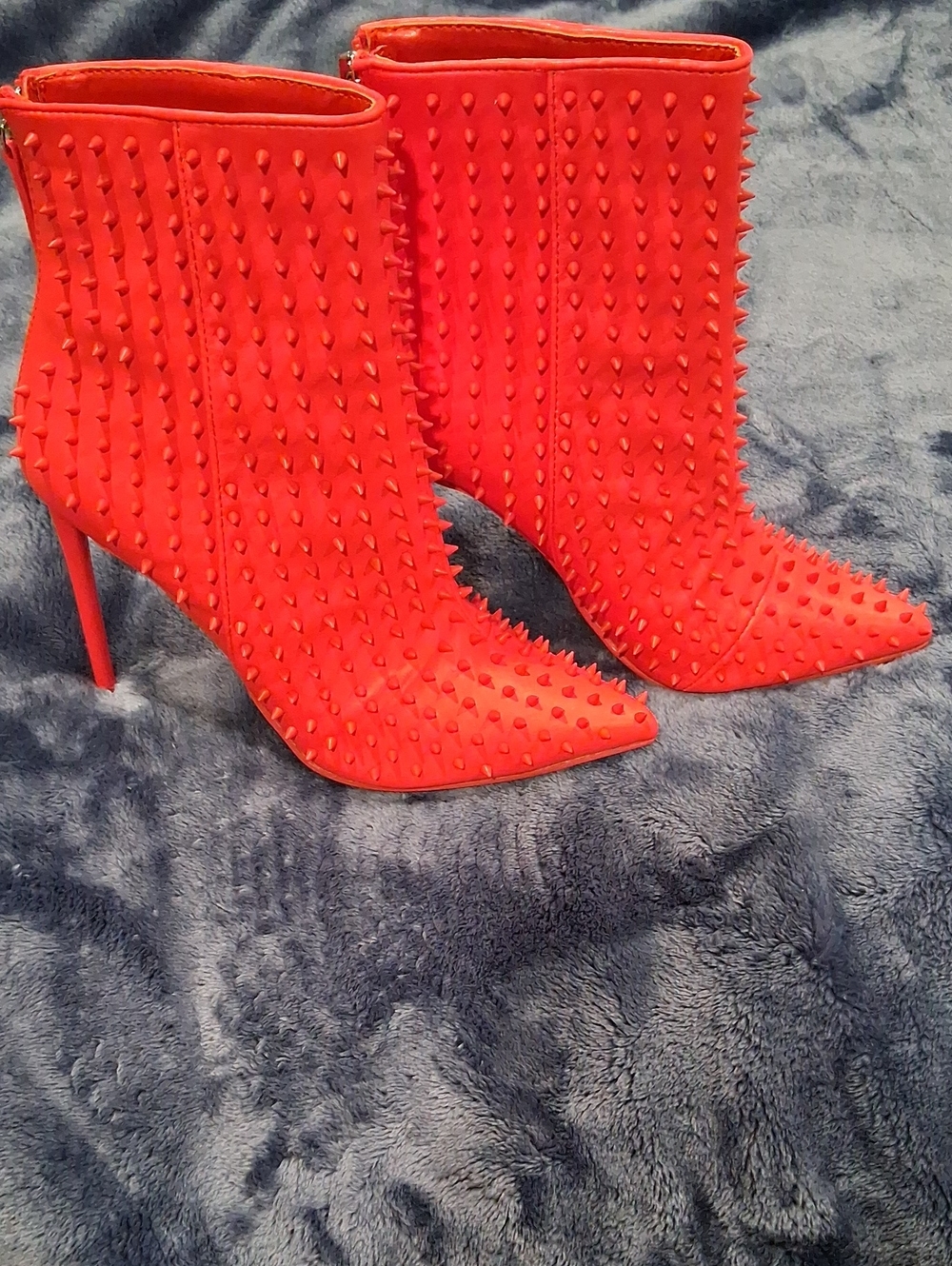 Steve Madden Red Spike-Stud Pointed-Toe Stiletto Ankle Boots